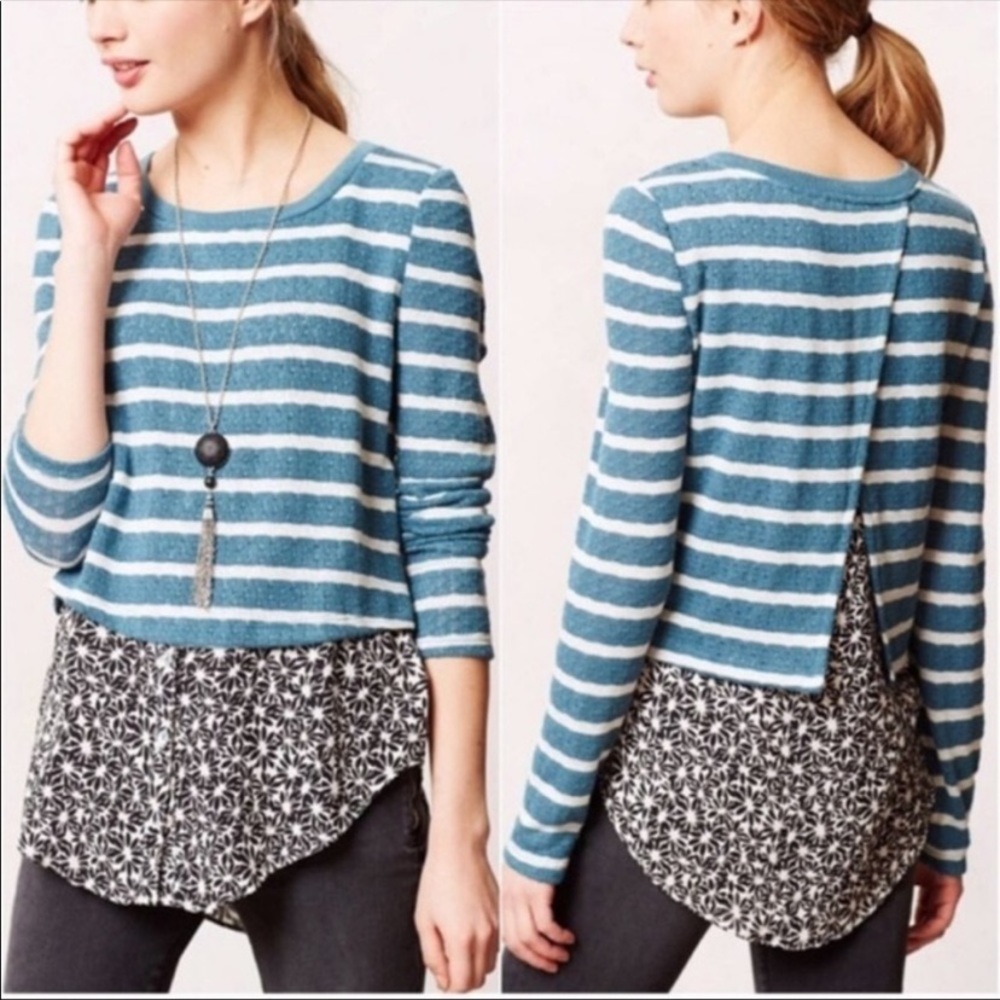 Anthropologie x Postmark / Mixed Media Blue Striped Pullover Top